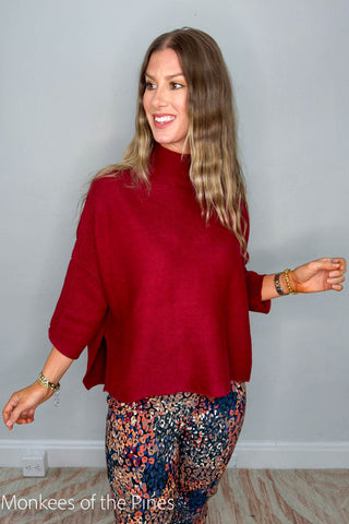 Boho Sweater Cherry Red