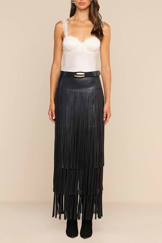 Karoline Maxi Fringe Skirt Black