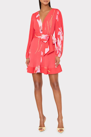 Milly Liv Floral Pleat Dress Red Floral