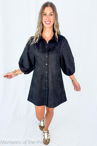 Faux Suede Dress Black