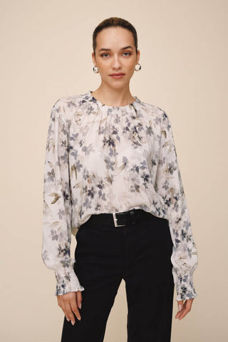 Elastic Shirred Blouse Frozen Wisteria