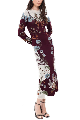 Farm Rio Millena Burgundy Knit Midi Dress