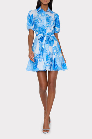 Milly Juni Printed Poplin Dress Blue