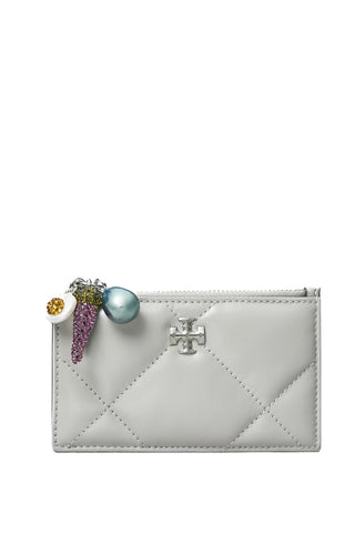 Tory Burch Kira Diamond Quilt Charm Zip Card Case Gray
