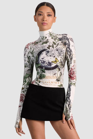 Alice & Olivia Delaina Long Sleeve Turtleneck Top Dreamscape Moon Vanilla