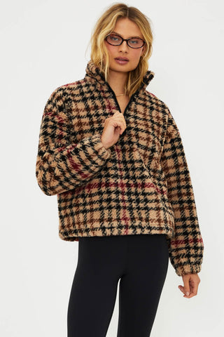 Beach Riot Leona Sherpa Quarterzip  Midnight Houndstooth