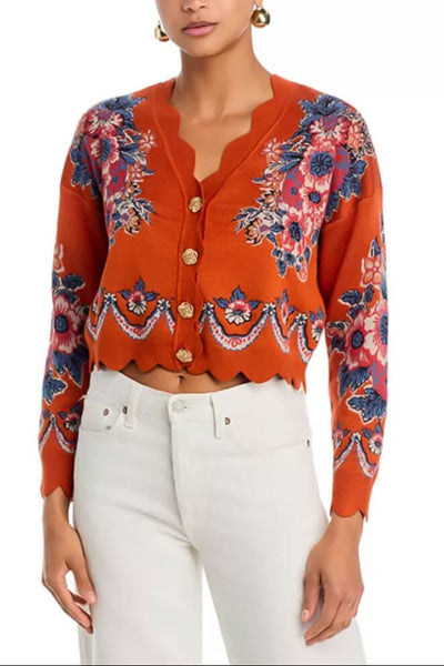 Farm Rio Victorian Floral Terracotta Knit Cardigan – Monkee's of