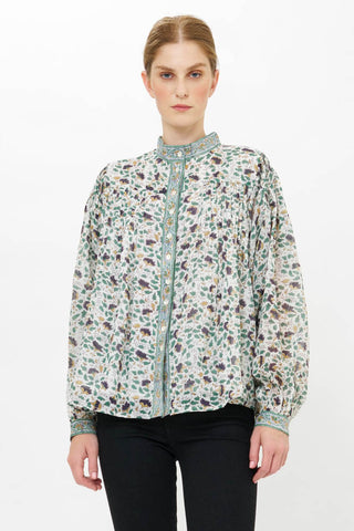 Oliphant Mandarin Pintuck Blouse Cotswold Green