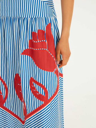 Farm Rio Sky Stripes Blue Sleeveless Midi Dress