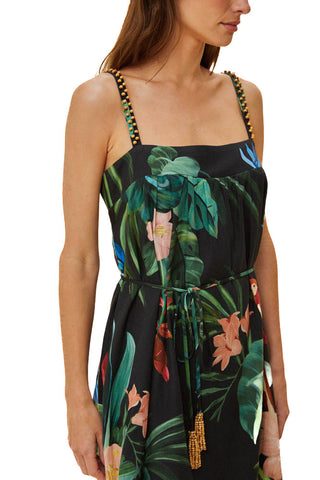 MIDNIGHT MACAW FIESTA SLEEVELESS MINI DRESS