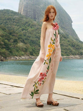 Farm Rio Garden Terrace Pink One Shoulder Maxi Dress Garden Terrace Pink