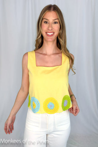 Anna Cate Blake Top Yellow Crochet