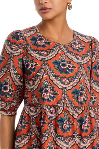 Farm Rio Victorian Floral Terracotta Mini Dress