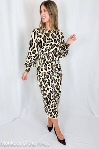 Farm Rio Leopard Print Knit Midi Dress