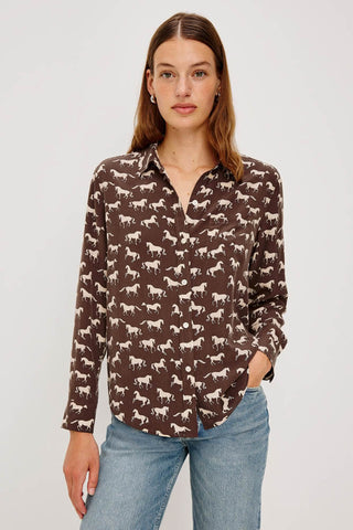 Rails Kate Woven Blouse Brown Ivory Horses
