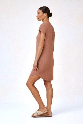 Roll Sleeve T-Shirt Dress Terracotta Brown