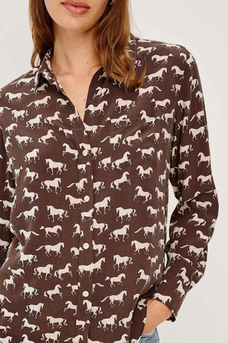 Rails Kate Woven Blouse Brown Ivory Horses