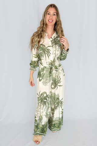 Lefeme Palm Tree Linen Pants Cream