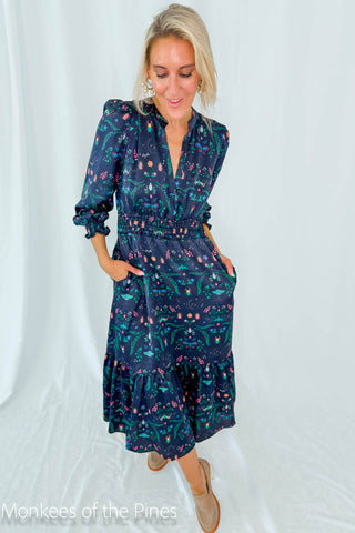 Vilagallo Navy Insect Maxi Dress