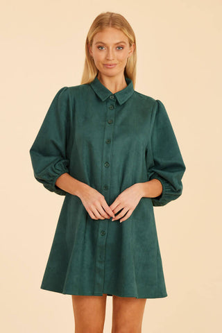 Faux Suede Dress Forest Green