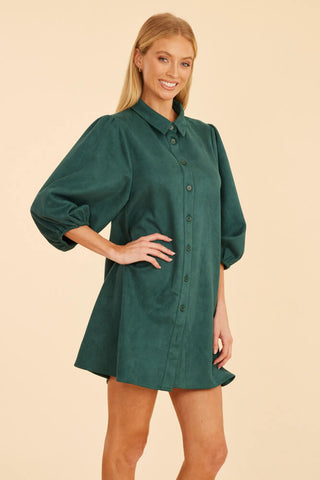 Faux Suede Dress Forest Green