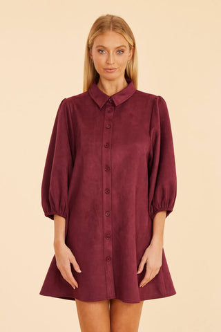 Faux Suede Dress Burgundy