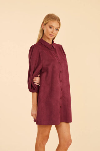 Faux Suede Dress Burgundy
