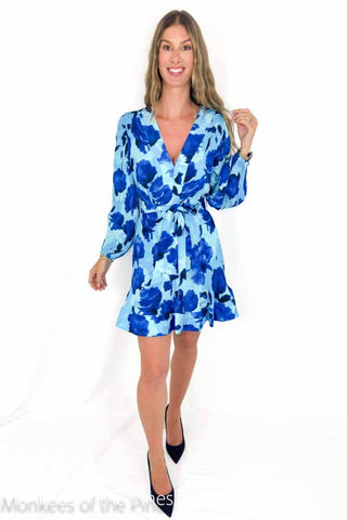 Milly Liv Pleat Dress Blue Floral