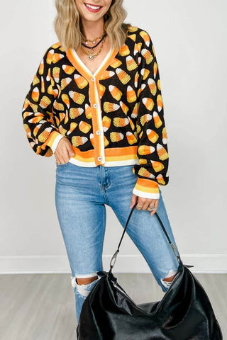 Queen of Sparkles Black Pearl Candy Corn Cardigan