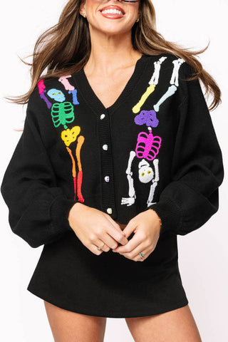 Queen of Sparkles Black Rainbow Skeleton Button Up Cardigan