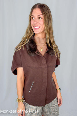 Dolce Cabo Faux Fur Cardigan Espresso