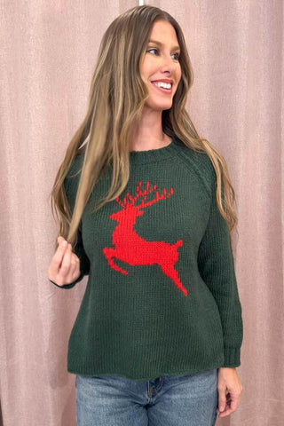 Reindeer Raglan Crew Kale Green