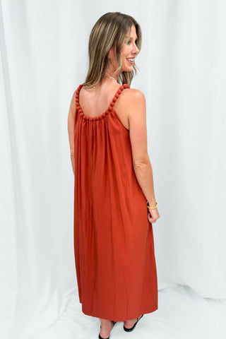 Ball Trim Maxi Dress Rust