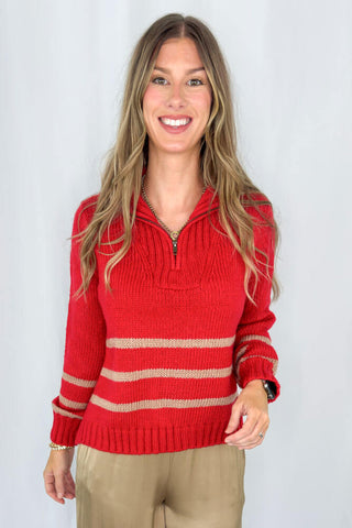 Petra Striped Zip Top Red