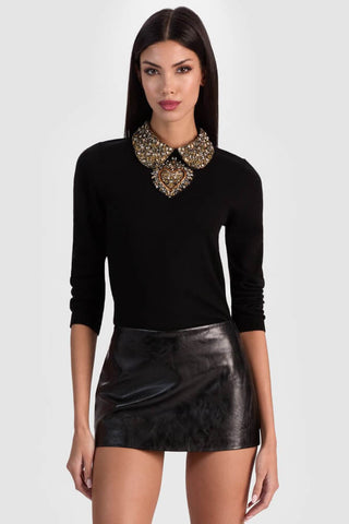 Porla Embellished Collar Pullover Black