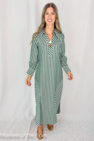 Anna Cate Drew Midi Dress Hunter Poplin Stripe
