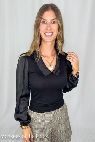 Bella Dahl Collared V Neck Top Black
