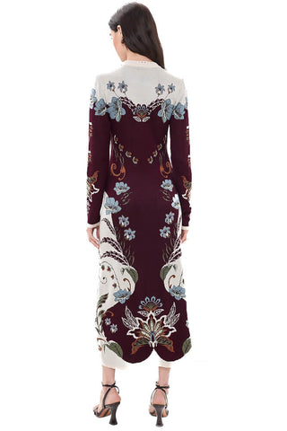 Farm Rio Millena Burgundy Knit Midi Dress