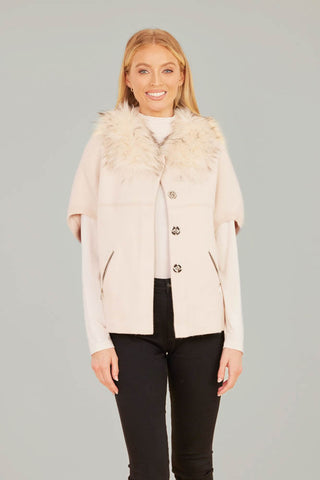 Faux Fur Trim Cardigan Creme