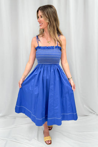 Smocked Midi Dress Blue