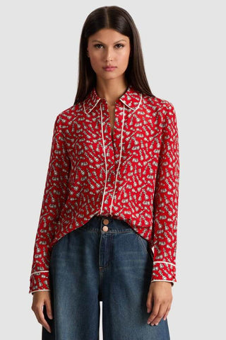 Alice & Olivia Willa Placket Top with Piping Queening
