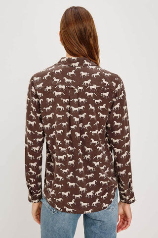 Rails Kate Woven Blouse Brown Ivory Horses