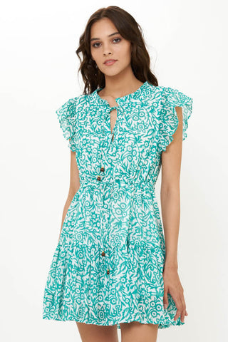 Oliphant Cinched Flirty Short Dress Cypress Jade