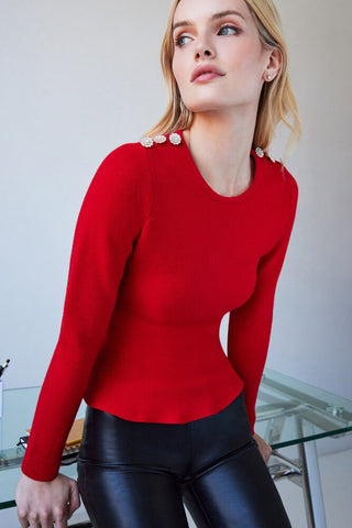 Panache Peplum Sweater Red