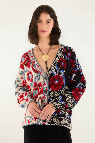 Farm Rio Mixed Valentina Black Knit Cardigan