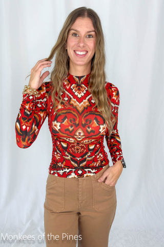 Farm Rio Ainka Pineapple Ikat Cream Jersey Blouse