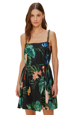 MIDNIGHT MACAW FIESTA SLEEVELESS MINI DRESS