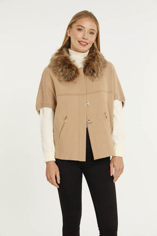 Dolce Cabo Faux Fur Trim Cardigan Camel