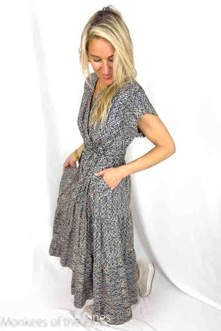 Lilya Navy Damask Maxi