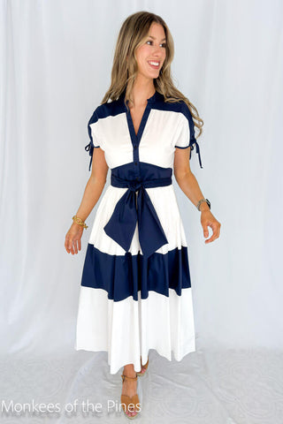Vilagallo Stripe Dress White Navy